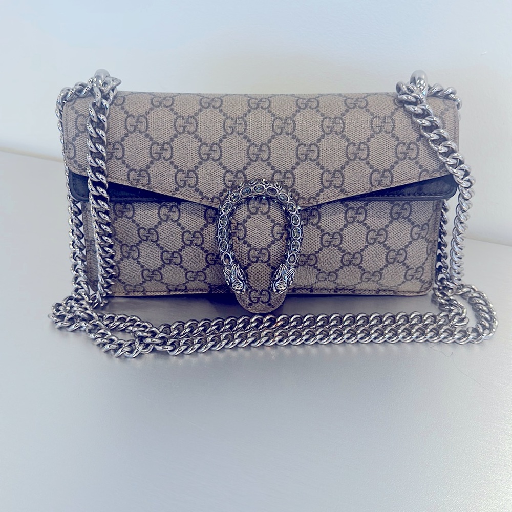 Gucci Dionysus signature GG pattern black suede tiger head closure adj chain - Picture 1 of 2